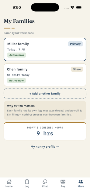 Nannybase family list screen
